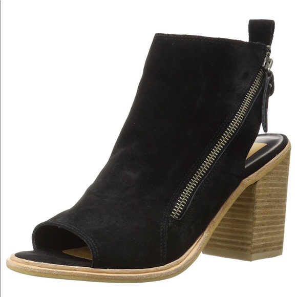 Black Suede Double Zip Chunky Heel Peep Toe Mule - Picture 2 of 3